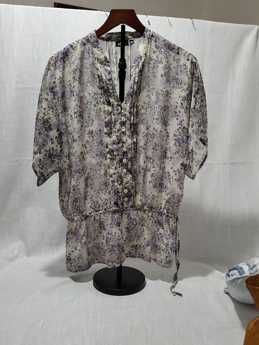 Apt 9 Lavender and Cream Floral Ruffle Button-Front Blouse